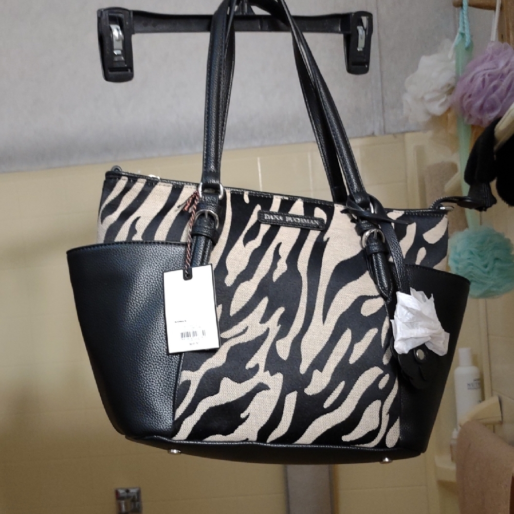 Black and Cream Zebra Print Tote. Dana Bachman brand new . No holes or stains.